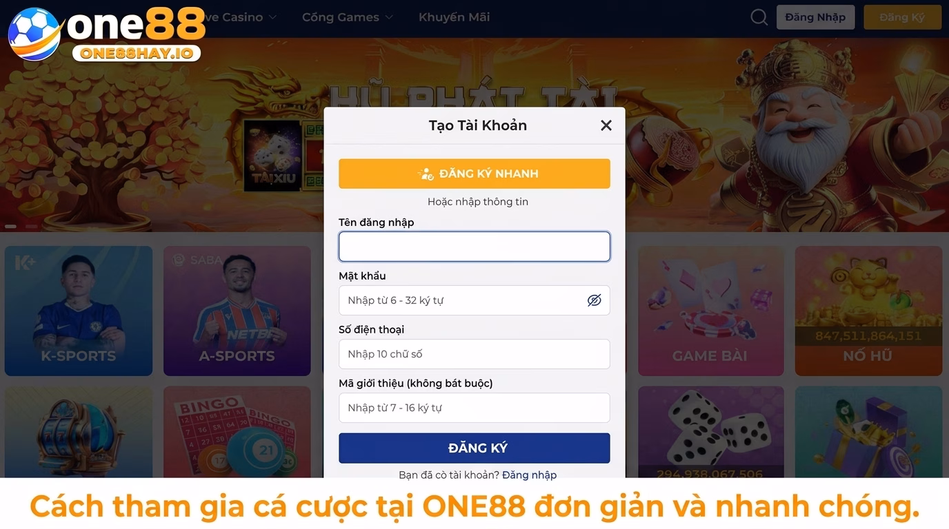 Cách tham gia nhanh chóng tại ONE88